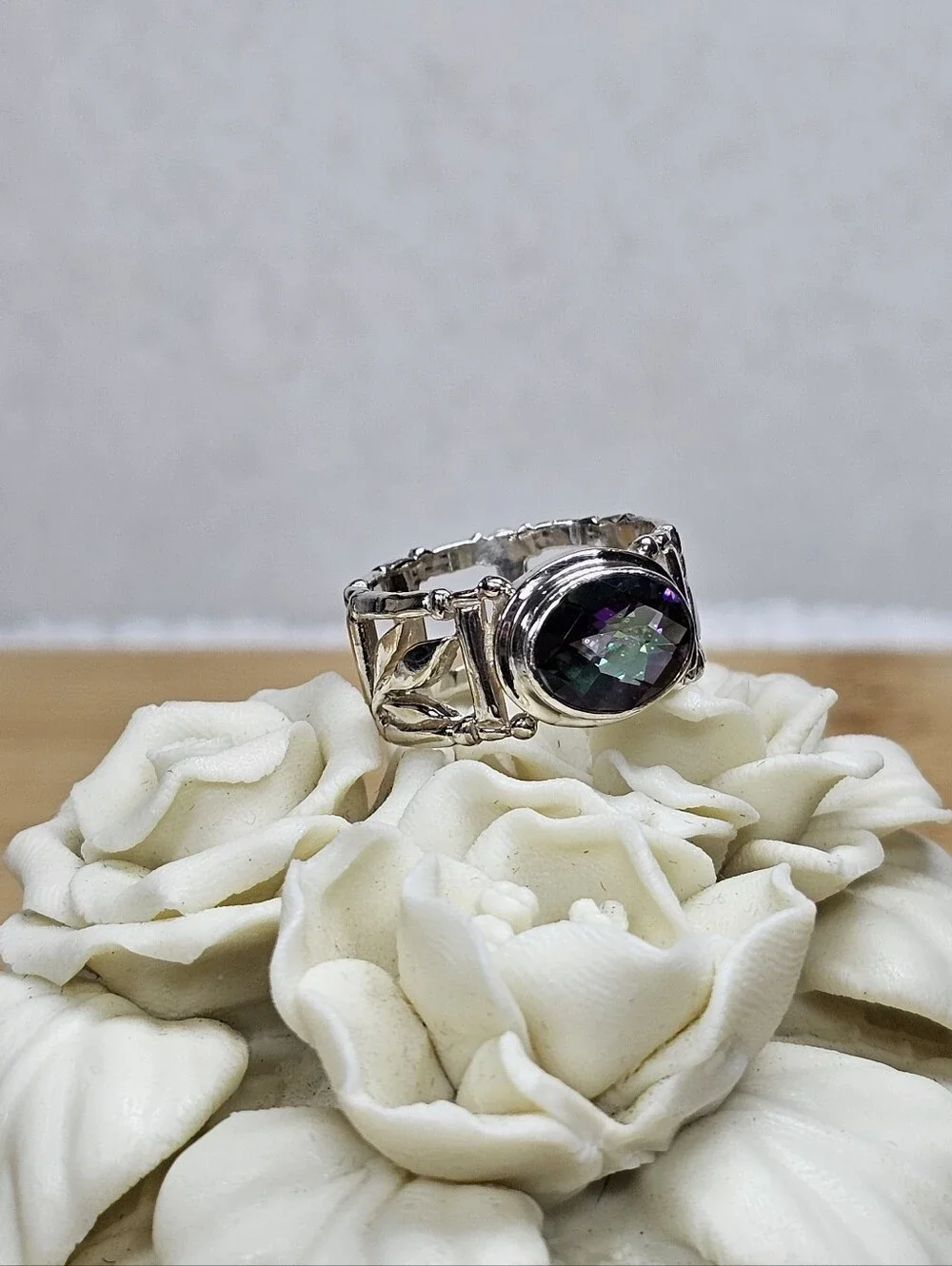 Oval Mystic Topaz 925 Silver Ring Size 6.75